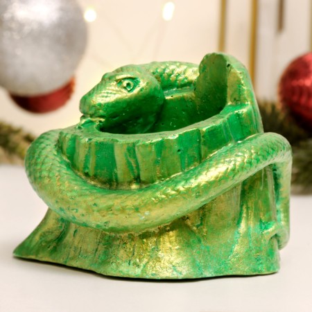 Kashpo "Snake on the stump" Green with gilding, 10x10cm-1