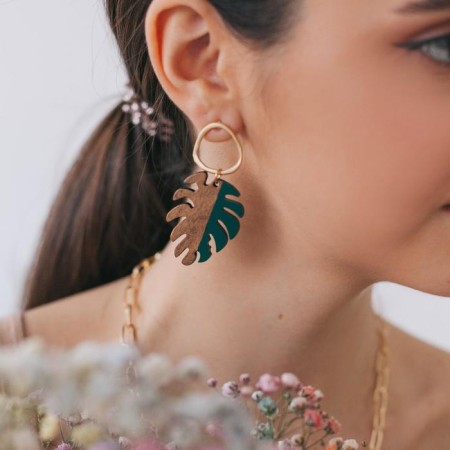 Earrings Assorted Monster Vakanda, green-brown color in gold-1