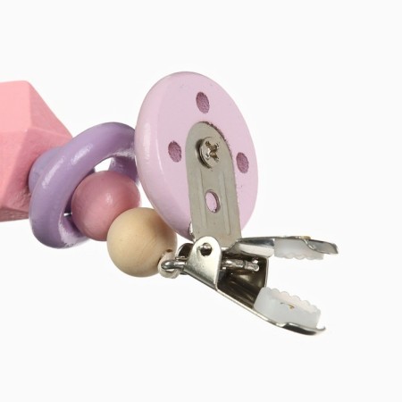 Holder for the nipple - dummy "ring", wooden, pink color-3