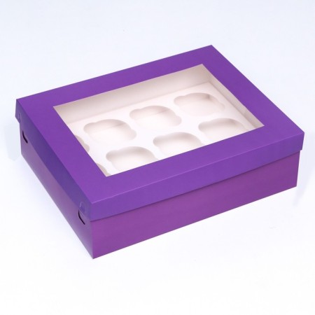 Packaging for 12 cupcakes with a window, lilac, 32.5 x 25.5 x 10 cm-1