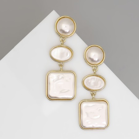 Earrings with pearls "harbor" Consciousness, geometry, color gold