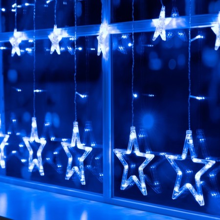 Garland "fringe" 2.4 × 0.9 m with nozzles "Stars", IP20, transparent thread, 138 LED, glow blue, 8 modes, 220 V-5