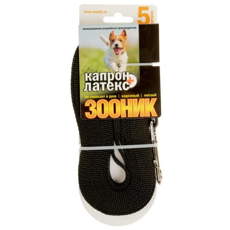 Kaponnoye zonik leash with double latex thread, 5 m x 1.5 cm, black-2