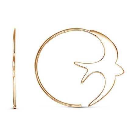 Ring Earrings "Swallows", D = 3.2 cm, Pink Golden