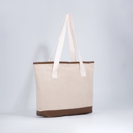 Zipper bag, external pocket, beige color-2