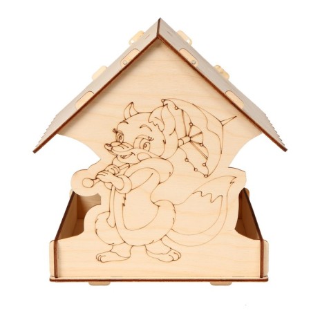 DIY wooden feeder for birds "Fox with an umbrella", 19 × 24 × 21 cm, Greengo-11