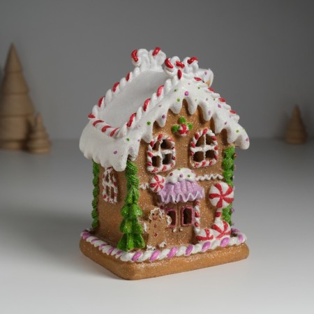 Souvenir Polystone Light "Gingerbread House with a Christmas tree, gingerbread and candy" 12.5x9.5x17 cm-1