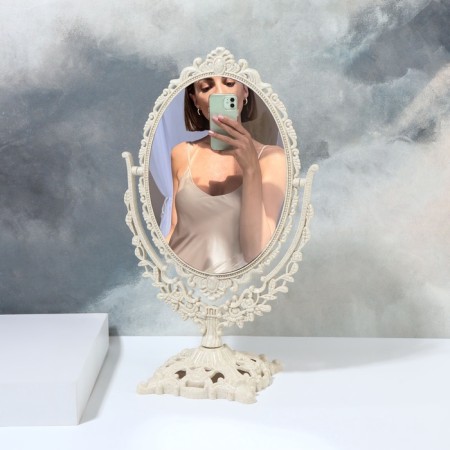The mirror is desktop, bilateral, with an increase, a mirror surface 13.5 × 18.5 cm, beige color-4