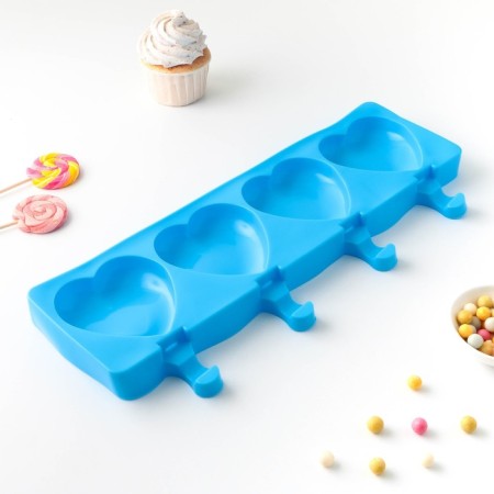 Ice Cream Form “Heart”, silicone, 37 × 15 × 2.5 cm, 4 cells (9.2 × 8.4 cm), Mix color-2
