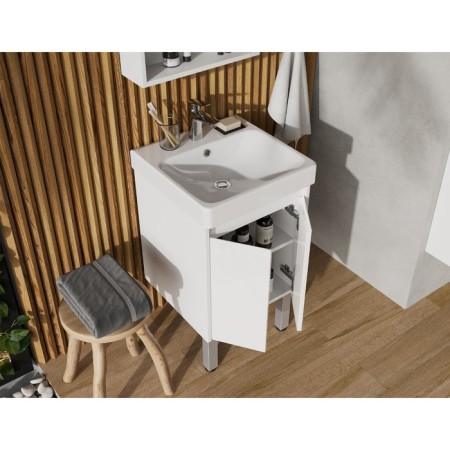 Tumbing under the Aquaton sink Scandil Doors, 45 cm, color white gloss, white matte-8
