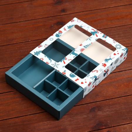 New Year. Box for 8 sweets and chocolate, 17.7x17.7x3.8 cm, confectionery packaging-4