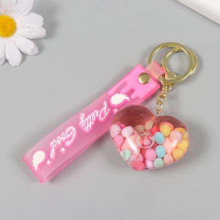 A keychain plastic with a carbine, a strap "Heart with balls" Water with a decor of 4.5x5x2 cm-2