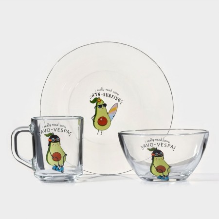Avocado breakfast set, 3 items: mug 200 ml, salad bowl 450 ml, plate, MIX drawing-5