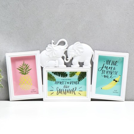 Photo frame plastic in 3 photos 10x15 cm "Two elephants" white 22x43x2 cm