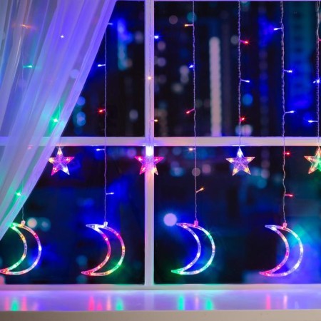 Garland "fringe" 2.7 × 0.9 m with nozzles "month", IP20, transparent thread, 138 LED, glow of multi, 8 modes, 220 V