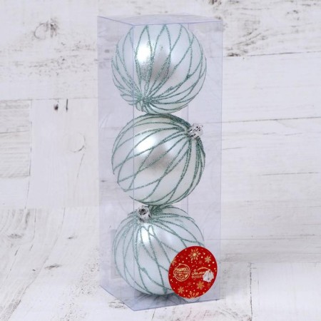 Set of balls plastic D-8 cm, 3 pcs "Geometric strip" green-white-1