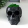 Kashpo concrete "skull" height 10 cm black with moss (moss green stabilized)