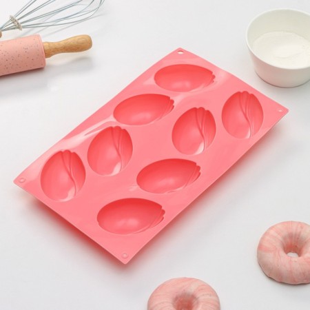 Baking uniform "Tulips", silicone, 8 cells, 30 × 17.5 × 3 cm, color mix-4