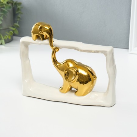 Souvenir Ceramics "Elephant with an elephant - touch. Rectangle" White with gold 6x23x16.5 cm 1032364-4