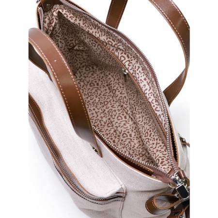 Female bag, textile material/genuine leather, 340x230x130 cm, milk/brown-4