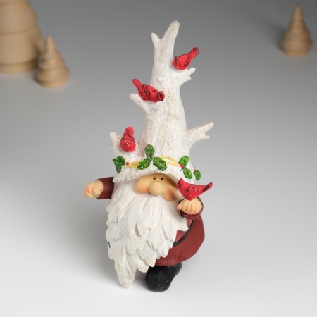 Souvenir Polystone "Dwarf in a hat with wood, with birds" 8.5x7.5x17 cm-4