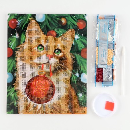 Diamond mosaic for the New Year with partial filling "Red cat", 20 x 25 cm, New Year's set for creativity-1