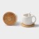 Tea ceramic tea on a wooden stand “Estet”, 6 objects: 2 cups 200 ml, 2 stands 9.5 cm, 2 spoons, white color