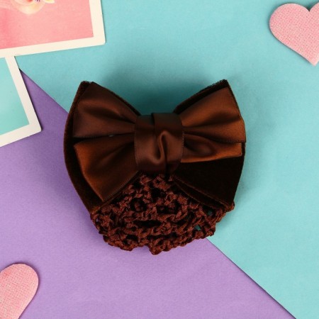 Hair machine "Bow" with a mesh for a bundle, D-10 cm, brown