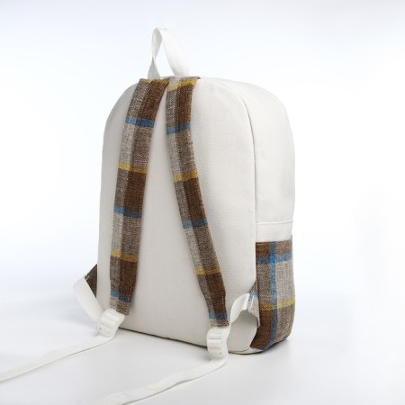 Youth backpack from textiles, 3 pockets, white/brown/blue color-3