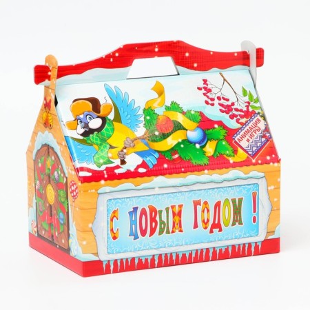 New Year. Gift box New Year's feeder "wooden" with animation 26.4 x 14 x 18.5 cm.-1