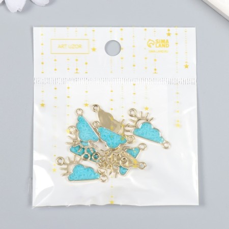 Decor for creativity metal, enamel "Sun behind clouds" gold with turquoise 1.4x2.6 cm-3