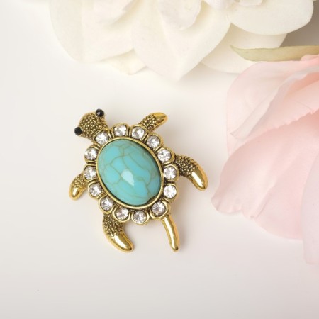 Brooch "Turtle" shell under turquoise, blue color in black gold