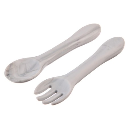 Set of children's cutlery, fork and spoon, white color-3
