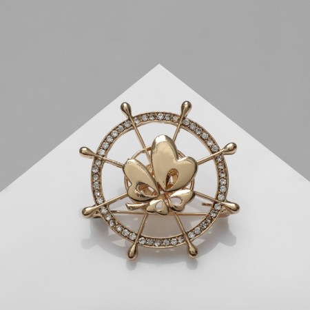 Brooch "helm" with clover, white color in gold-1