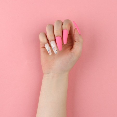 Pink Dream Frinding Nails, 24 pcs, adhesive plates, ballerina shape, pink/beige/white color-6