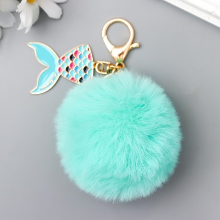 Fluffy on a ring with a carbine, metal "Tail of a mermaid" bright blue 12x4.3 cm-1