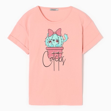 Female home set (T -shirt, trousers), pink color, size 50-5
