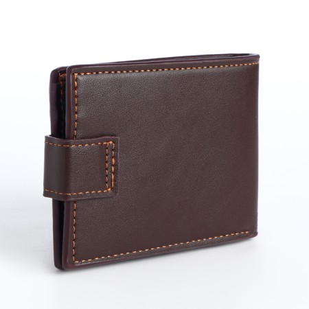 Men's purse on the button, a department for cards, coins, brown color-2