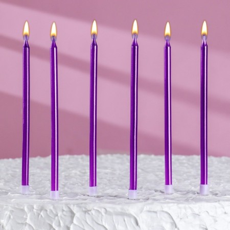 Candles in the cake "Royce", 6 pcs, high, 12.5 cm, purple metallic-5
