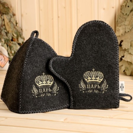 Set of bath "Tsar" 5 items (portfolio, hat, mittens, rug, slippers)-6