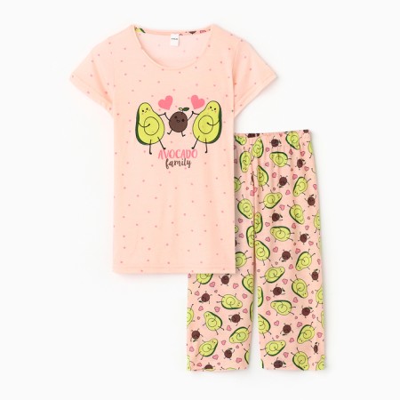 Women's home set (T -shirt/Bridges), peach color, size 50-5