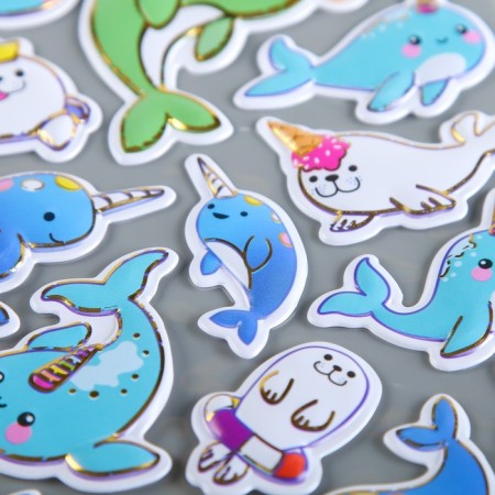 Plastic sticker "dinosaurs/seal" convex with gold stroke mix 28x11 cm-3