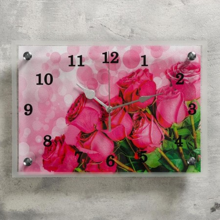 Carty clock is wall, series: flowers, "pink roses", 25x35 cm
