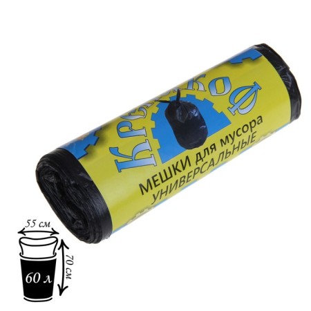 Garbage bags "Krepakof", 60l, PND, 10 μm, 55 × 70 cm, 20 pcs, black color