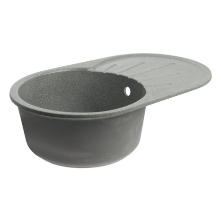 Sin for a kitchen made of stone Zein 110/Q8, 730 x 450 mm, oval, overflow, dark gray color-4