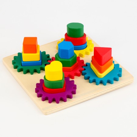 Wooden pyramid "gears" 23.5 × 23.5 × 8 cm-1