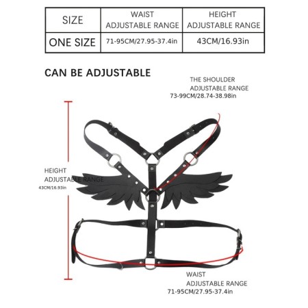 BDSM Podsm Oka-hips, with wings, on the chest, eco-leather, size OS, black-3