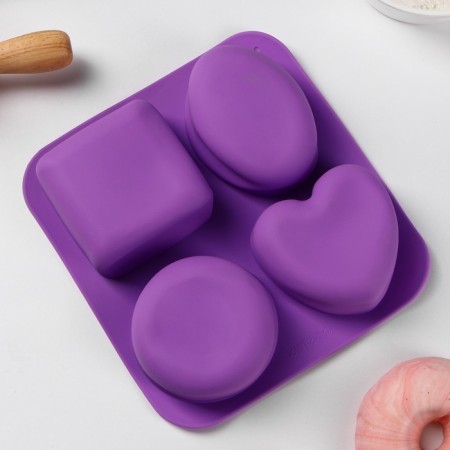 Silicone form for baking “Figures and Heart”, 16 × 17 cm, 4 cells (7 × 7 cm), Mix color-3