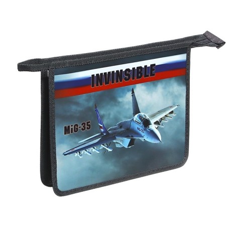 Folder for notebooks A5, 245 x 195 x 50 mm, lightning from above, to 80shk5 "MiG 35 aircraft", laminated cardboard/textiles-1