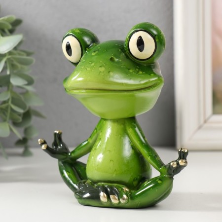 Souvenir Polystone Lak "Frog -Yog" Head on the spring 12x12.5x7.5 cm-3